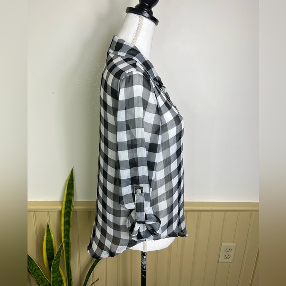 About A Girl Plaid Sheer Button-Up Shirt Small | Fall Grunge Soft Goth Y2K - Picture 4 of 10